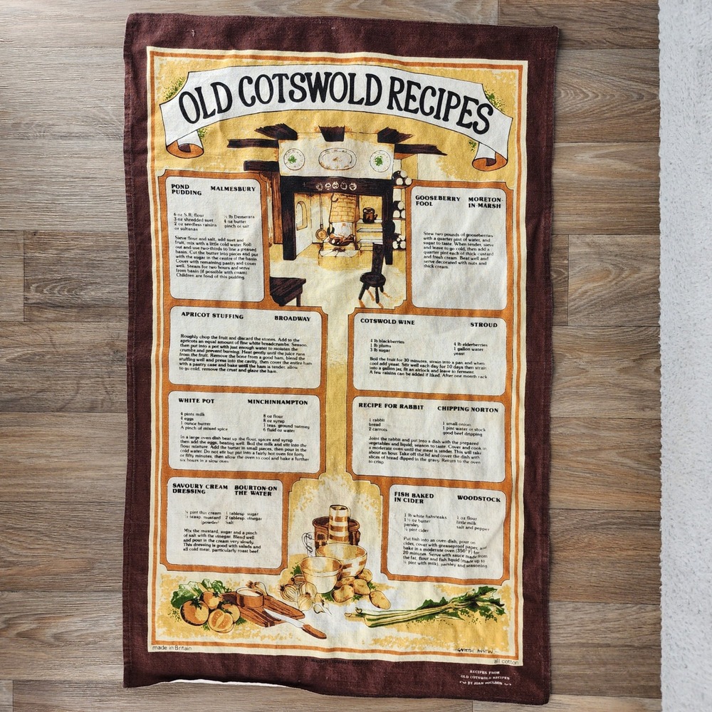 Old Cotswold Recipes Kitchen Tea Towel Made in Britain Cotton Vintage British